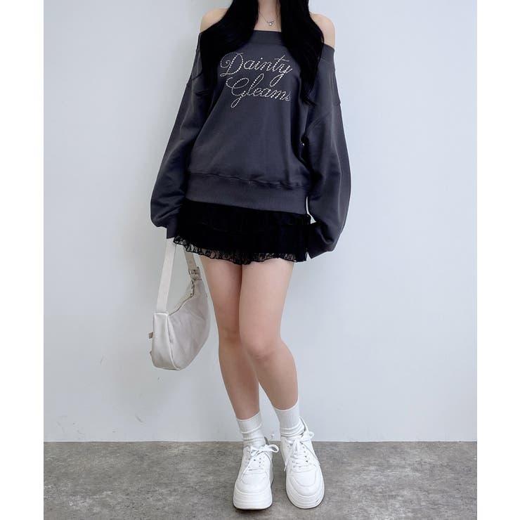 ラインストーンロゴオフショルショート裏毛トップス | INGNI  | 詳細画像17 