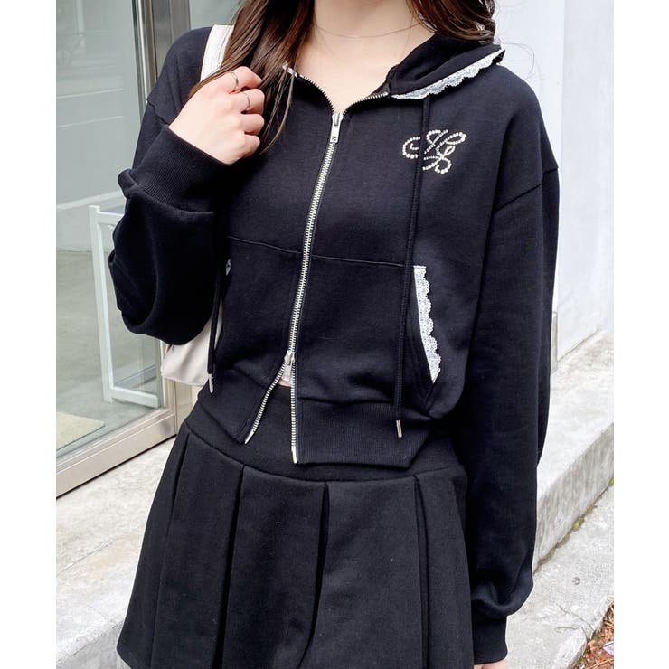 レース付胸ロゴ裏毛ショートZIPパーカー | INGNI  | 詳細画像24 