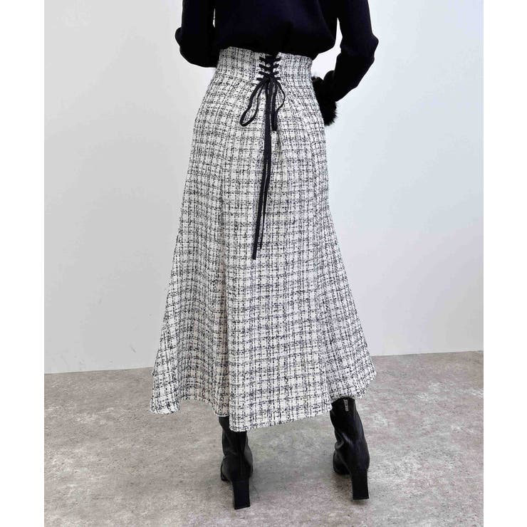 ハンドメイド♡春ツイードレースツイン黒 1／14 2時までの限定価格】バックレースアップツイードマーメイド