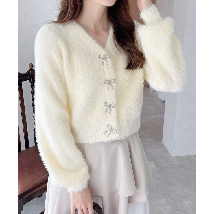 【WEB限定アイテム】Vネックリボン釦フェザーニットカーディガン | INGNI  | 詳細画像18 