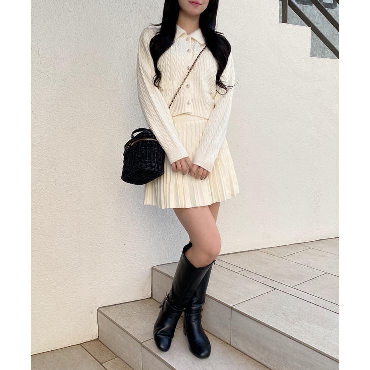 7Gフェザー衿ケーブルニットカーディガン+ニットスカート/セット | INGNI  | 詳細画像27 