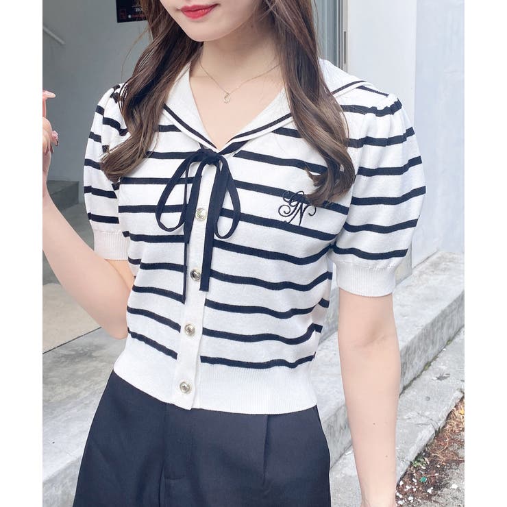 12Gセーラーカラー配色ニットカーディガン | INGNI  | 詳細画像1 