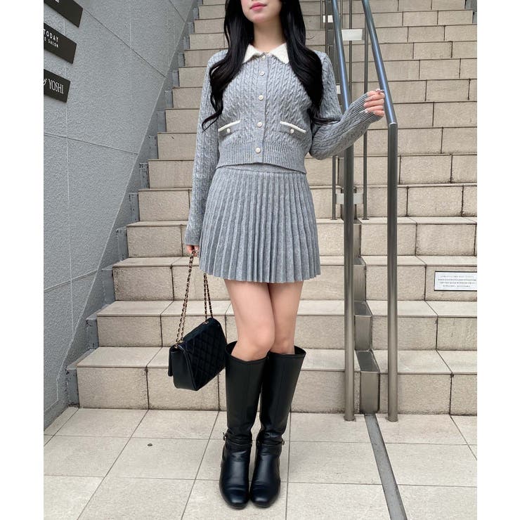 7Gフェザー衿ケーブルニットカーディガン+ニットスカート/セット | INGNI  | 詳細画像17 