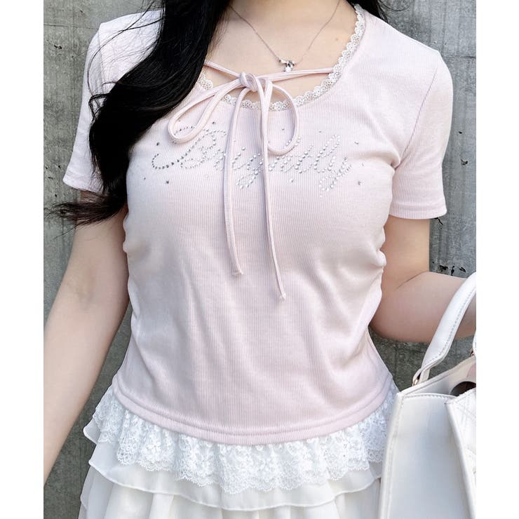 リボン付レース出しラインストーンロゴTOPs | INGNI  | 詳細画像10 