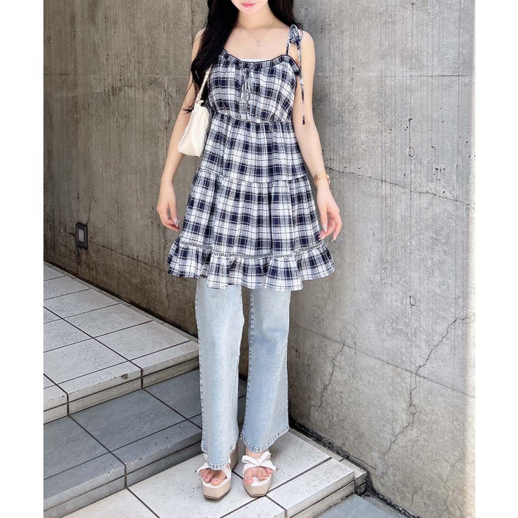 チェック柄ティアードミニキャミワンピース[品番：INGW0010924]｜INGNI