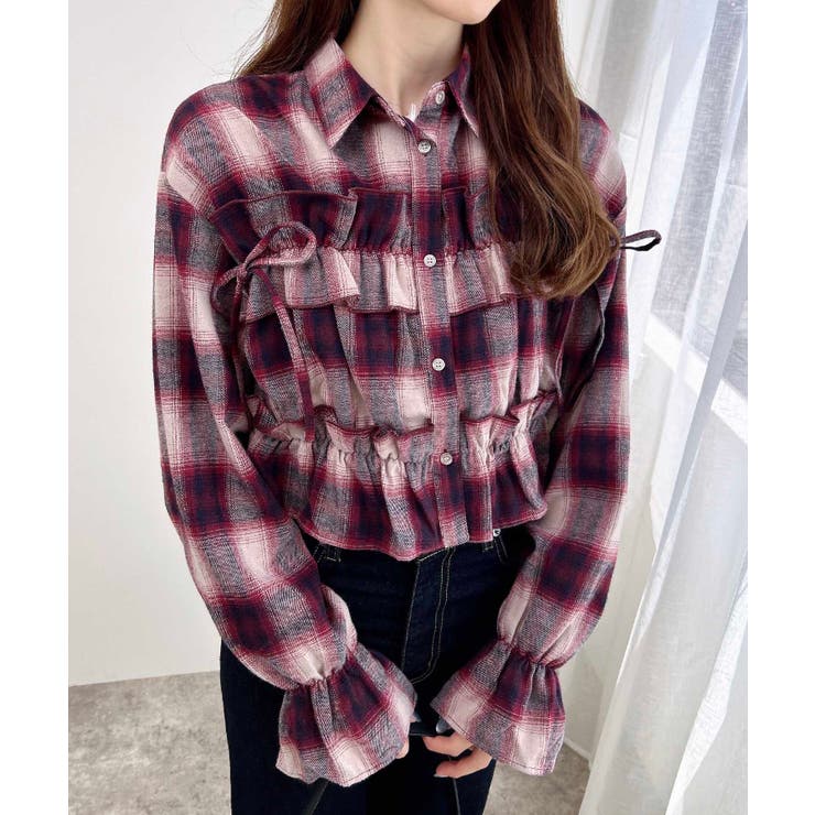 ボルドー/チェック | チェックフリルシャツ | INGNI 