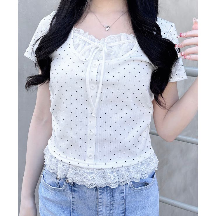 レースレイヤード風リボン付きリブTOPs | INGNI  | 詳細画像8 