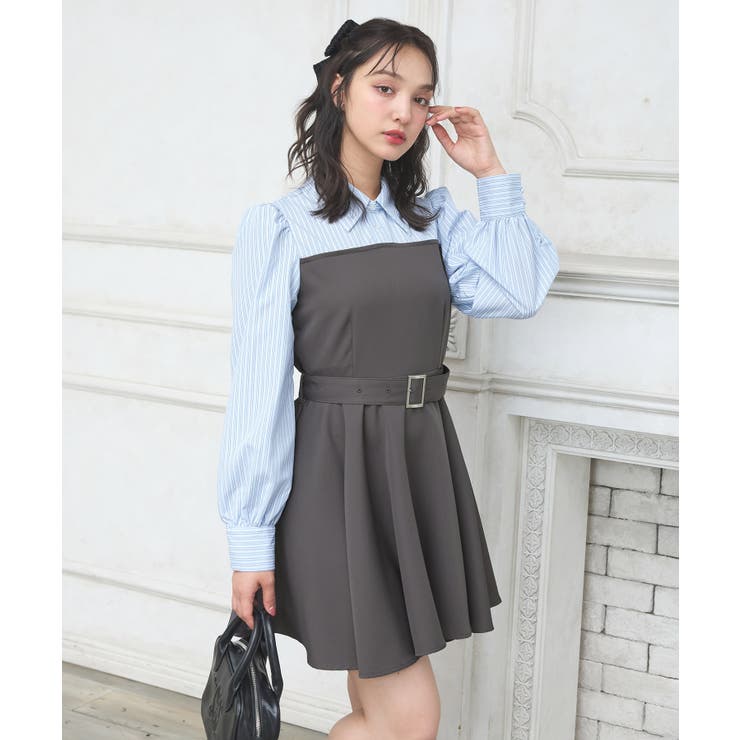 シャツドッキングフレアミニワンピ[品番：INGW0011014]｜INGNI