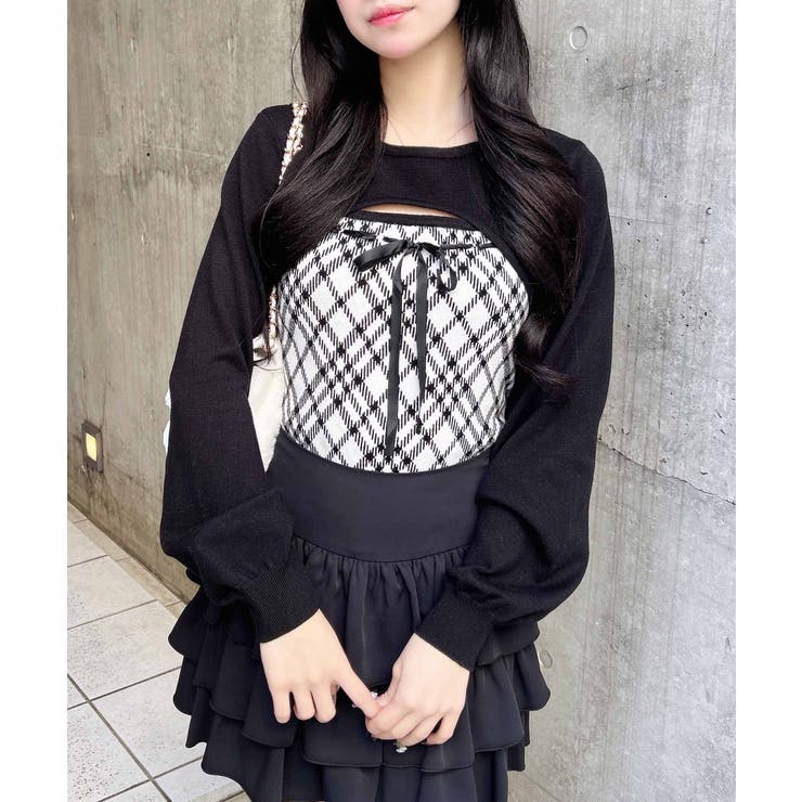 12Gチェック柄デコルテオープンニット[品番：INGW0011261]｜INGNI