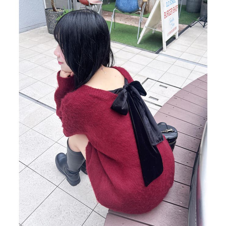 ボルドー | 7G Backベロアリボンチュニックシャギーニット | INGNI 