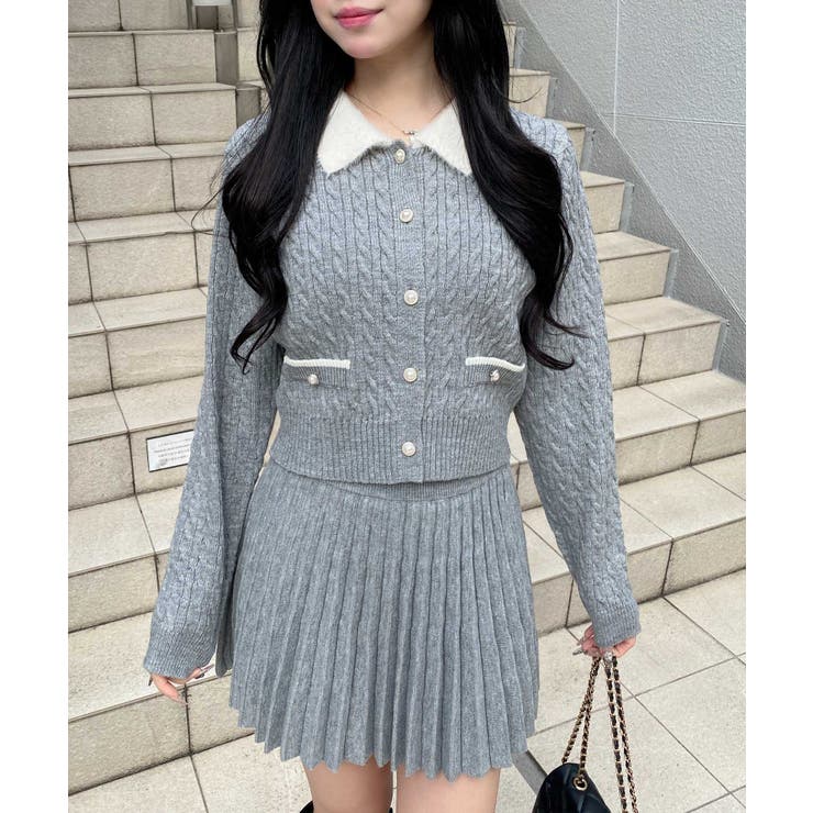 7Gフェザー衿ケーブルニットカーディガン+ニットスカート/セット | INGNI  | 詳細画像13 