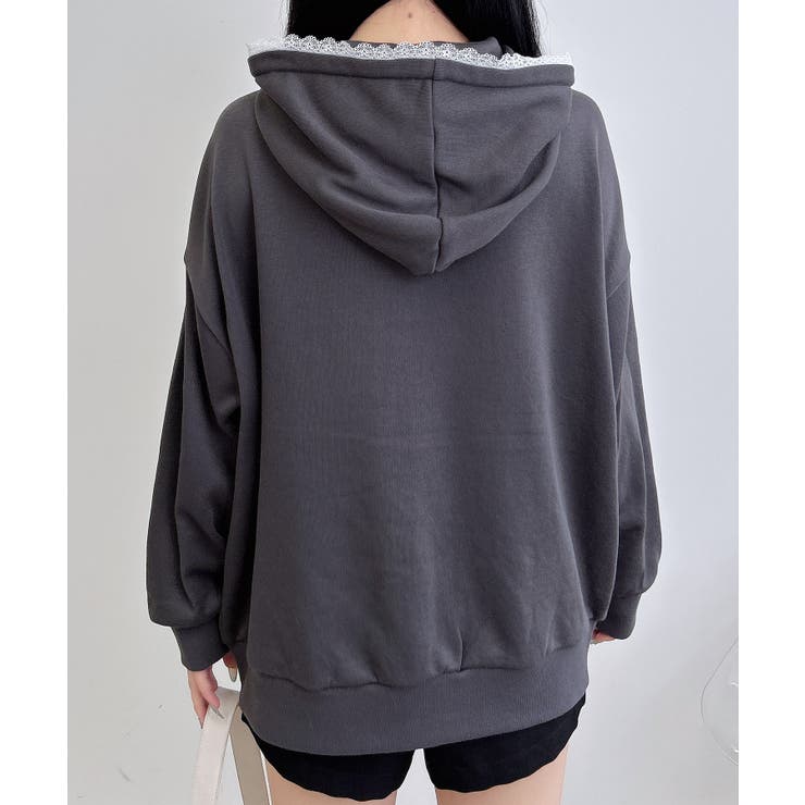 レース付ダブルジップ裏毛チュニックパーカー | INGNI  | 詳細画像12 