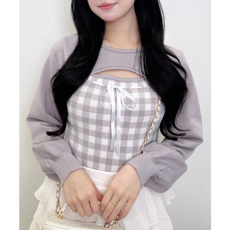 12Gギンガムチェック柄デコルテオープンニット | INGNI  | 詳細画像13 