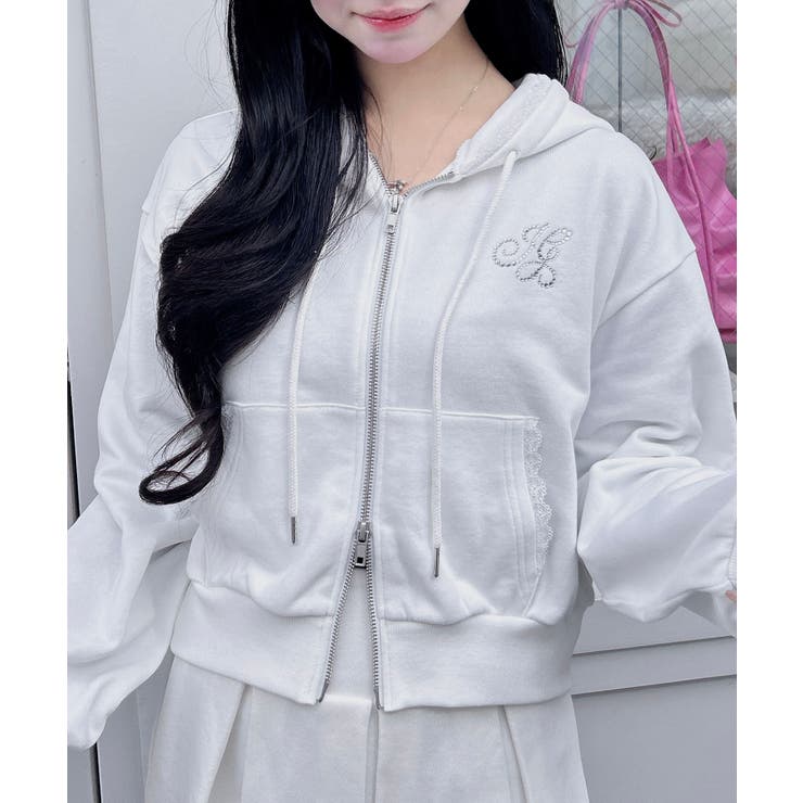 レース付胸ロゴ裏毛ショートZIPパーカー | INGNI  | 詳細画像18 