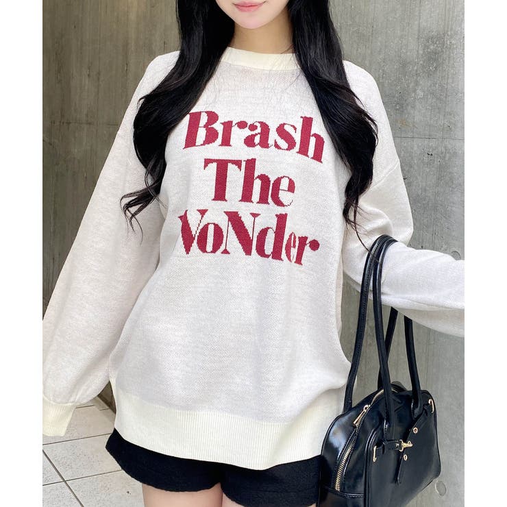 オフホワイト/ボルドー | 12G3段ロゴニット | INGNI 