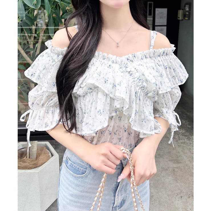 花柄クロスフリルオフショルブラウス[品番：INGW0010807]｜INGNI