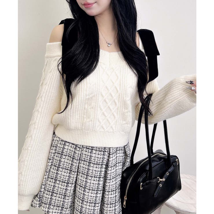 7G 2WAYベロアリボンオフショルケーブルニット | INGNI  | 詳細画像2 