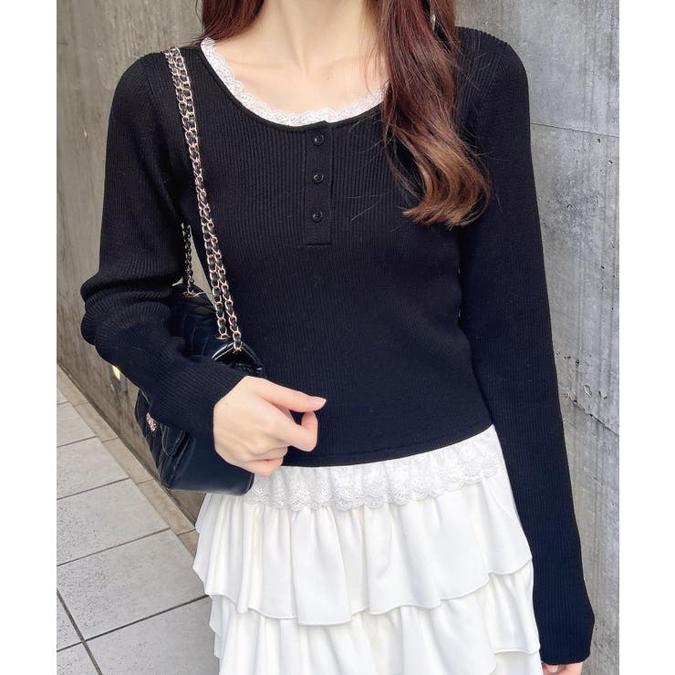 12Gヘンリーネックフリルレース付ニット | INGNI  | 詳細画像8 