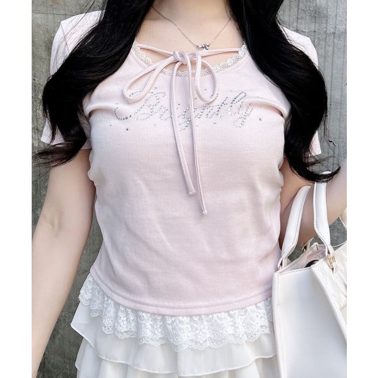 リボン付レース出しラインストーンロゴTOPs | INGNI  | 詳細画像11 