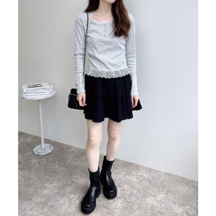 ヘンリーネックレース付プレートリブ長袖トップス | INGNI  | 詳細画像30 