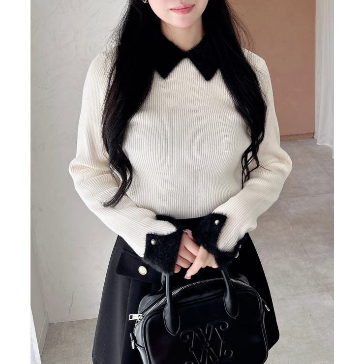 【WEB限定アイテム】配色衿フェザーニット | INGNI  | 詳細画像17 