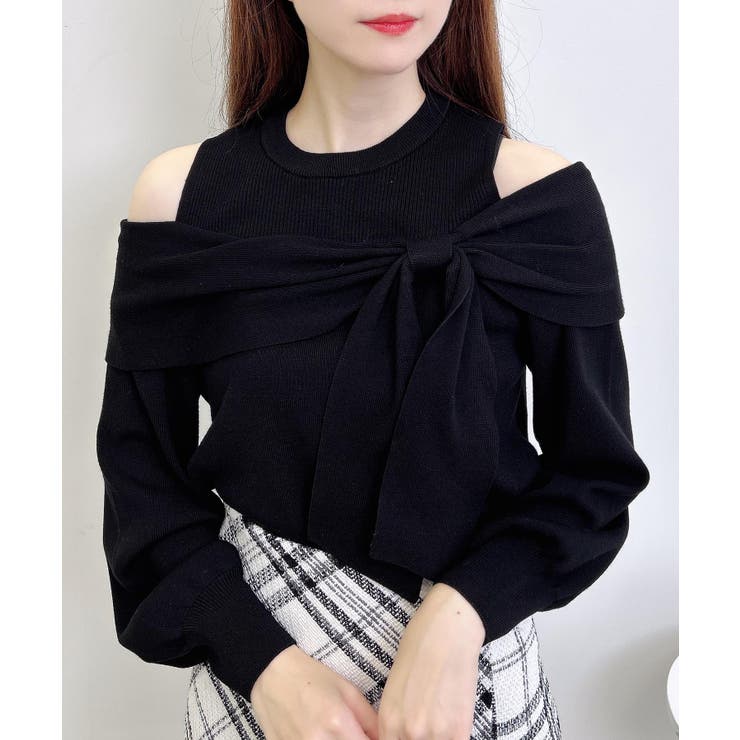 クロ | 12G肩開きリボンニット | INGNI 