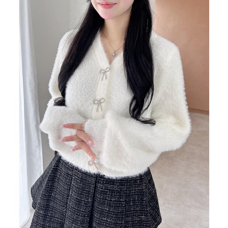 【WEB限定アイテム】Vネックリボン釦フェザーニットカーディガン | INGNI  | 詳細画像11 