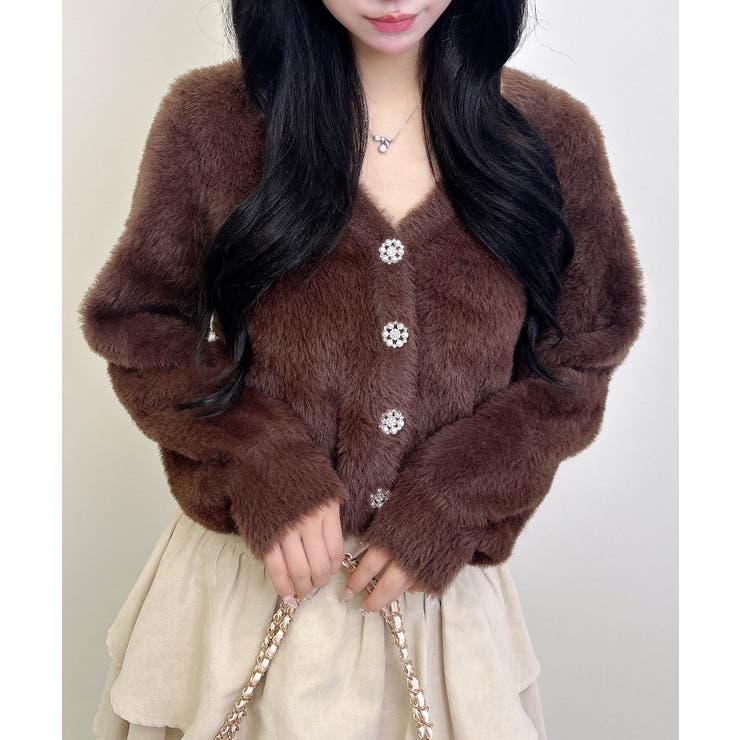 ブラウン | 5Gレース付フェザーニットカーディガン | INGNI 