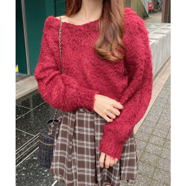 ボルドー | 5G 2WAYショート丈カールシャギーニット | INGNI 