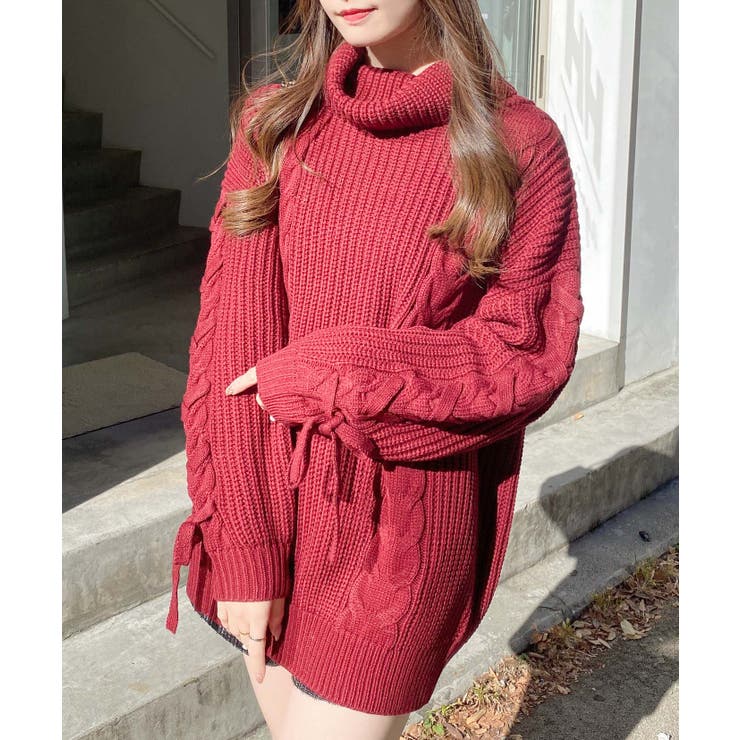 ボルドー | 5Gタートルネックルーズチュニックニット | INGNI 