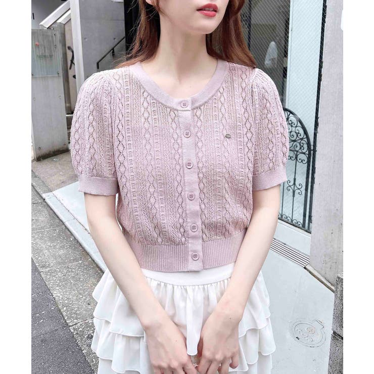 ピンク | プレート付パターンメッシュ半袖ニットカーディガン | INGNI 