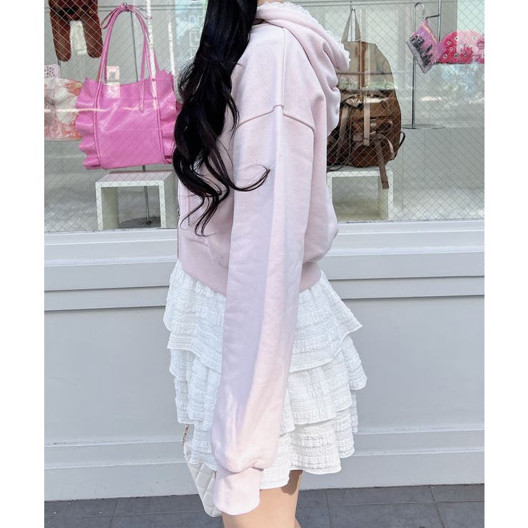 レース付胸ロゴ裏毛ショートZIPパーカー | INGNI  | 詳細画像14 