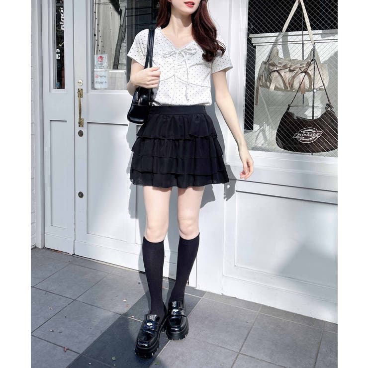 衿レース付フロントギャザーリボンリブTOPs | INGNI  | 詳細画像13 