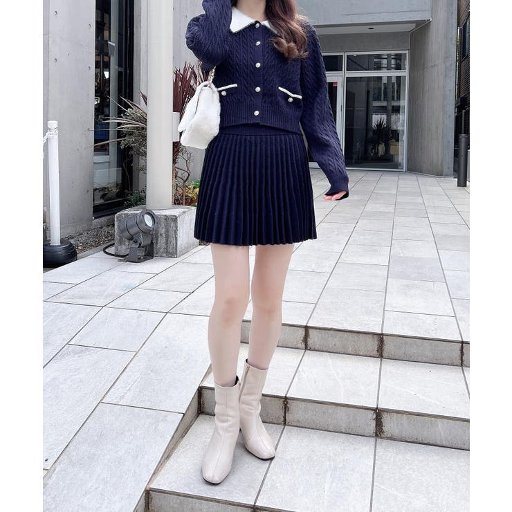 7Gフェザー衿ケーブルニットカーディガン+ニットスカート/セット | INGNI  | 詳細画像8 