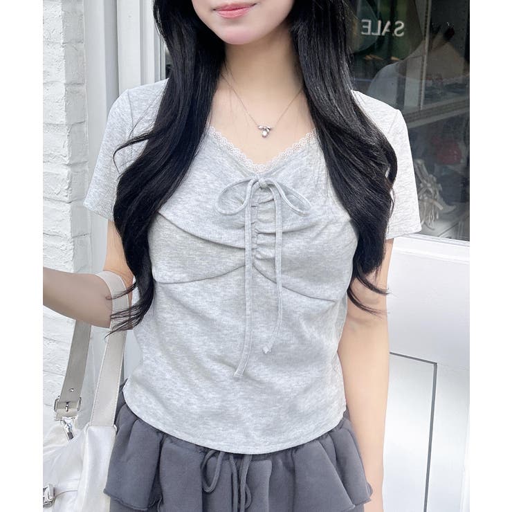 衿レース付フロントギャザーリボンリブTOPs | INGNI  | 詳細画像30 