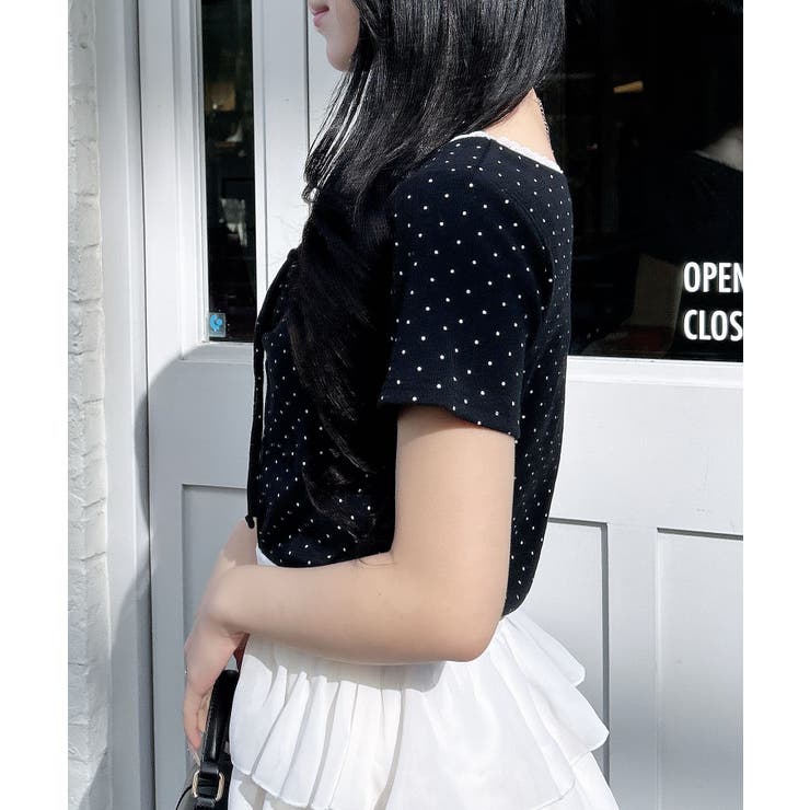 衿レース付フロントギャザーリボンリブTOPs | INGNI  | 詳細画像17 