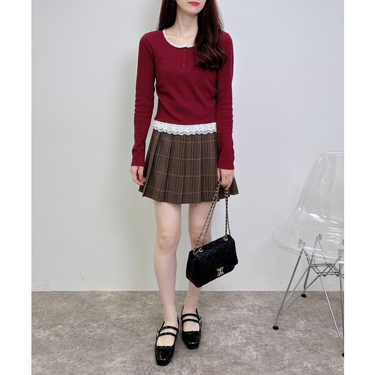 ヘンリーネックレース付プレートロゴ長袖リブトップス | INGNI  | 詳細画像13 