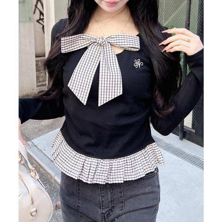 チェックリボンレイヤードTOPs | INGNI  | 詳細画像1 