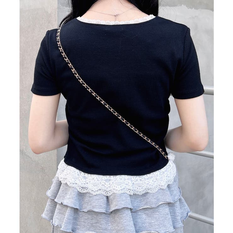 リボン付レース出しラインストーンロゴTOPs | INGNI  | 詳細画像5 