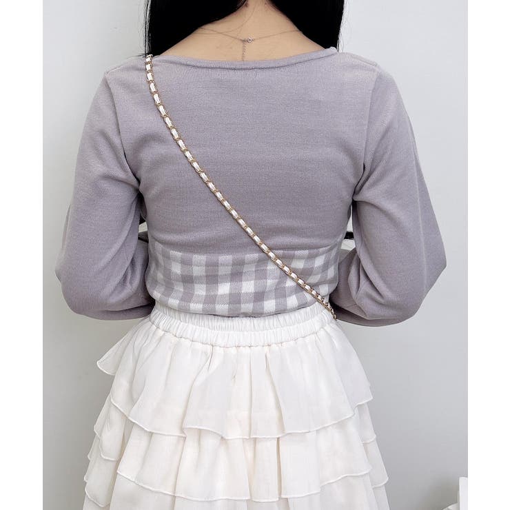 12Gギンガムチェック柄デコルテオープンニット | INGNI  | 詳細画像16 