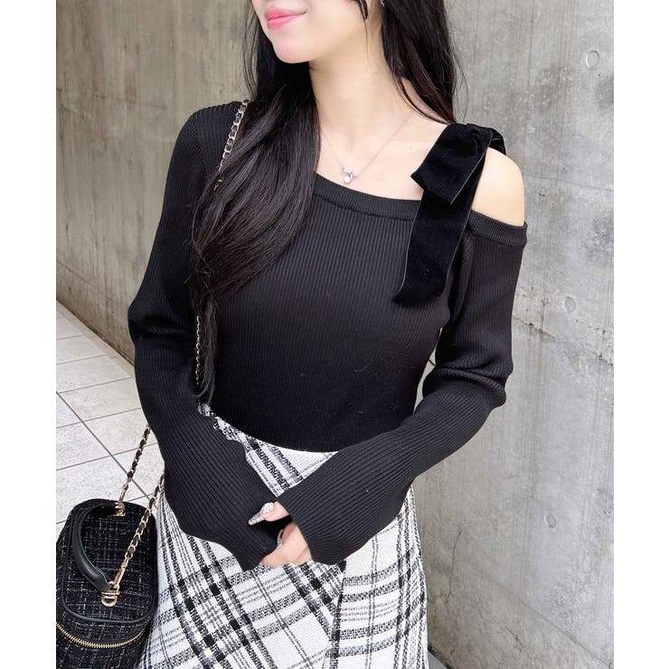 クロ | 12Gリブワンショルベロアリボンニット | INGNI 