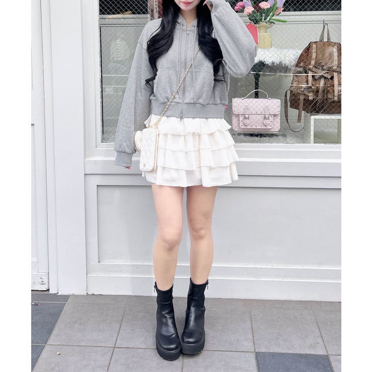 レース付胸ロゴ裏毛ショートZIPパーカー | INGNI  | 詳細画像10 