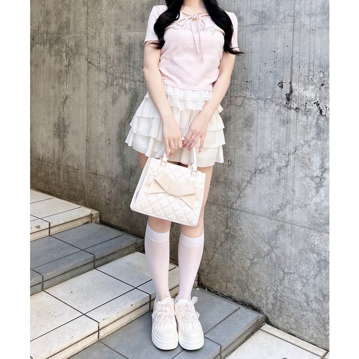 リボン付レース出しラインストーンロゴTOPs | INGNI  | 詳細画像14 