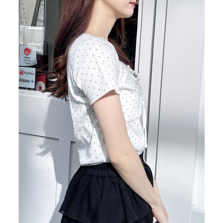 衿レース付フロントギャザーリボンリブTOPs | INGNI  | 詳細画像10 