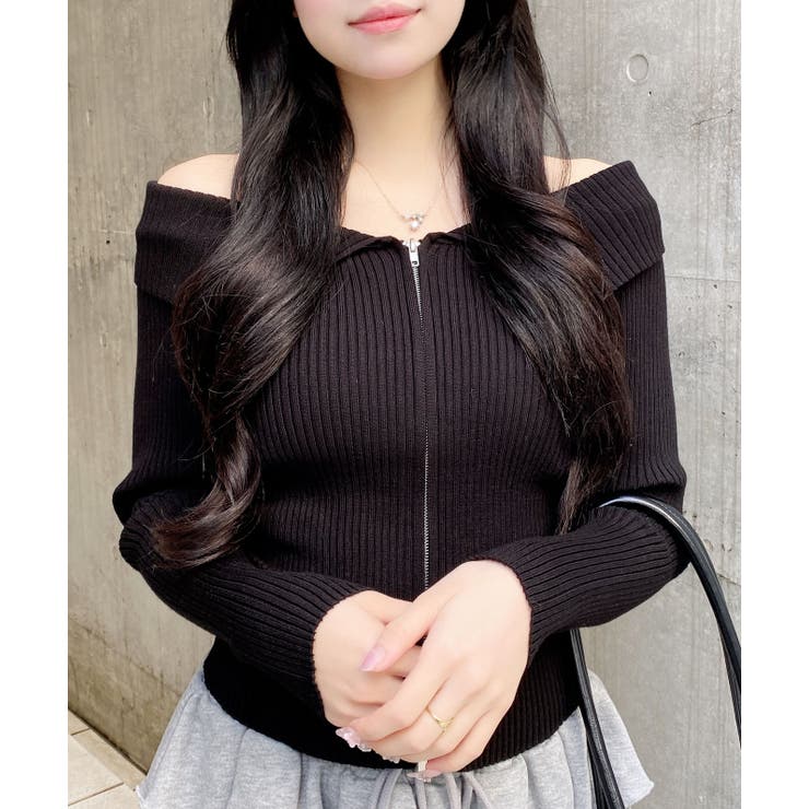 12G衿付オフショルフロントZIPニットカーディガン | INGNI  | 詳細画像26 