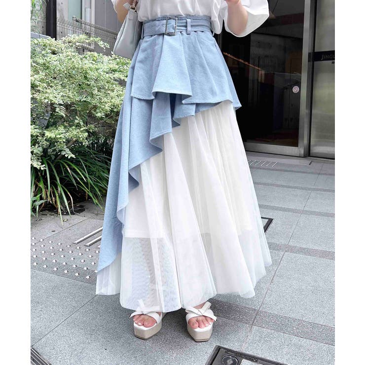 【WEB限定】共ベルト付チュール切替アシメスカート | INGNI  | 詳細画像9 