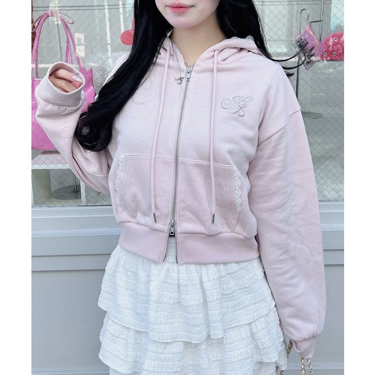 レース付胸ロゴ裏毛ショートZIPパーカー | INGNI  | 詳細画像13 