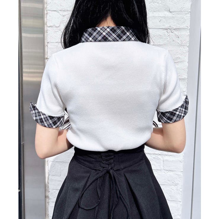 12G チェック衿デコルテオープン半袖ニット | INGNI  | 詳細画像5 