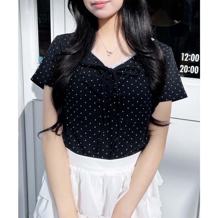 衿レース付フロントギャザーリボンリブTOPs | INGNI  | 詳細画像15 