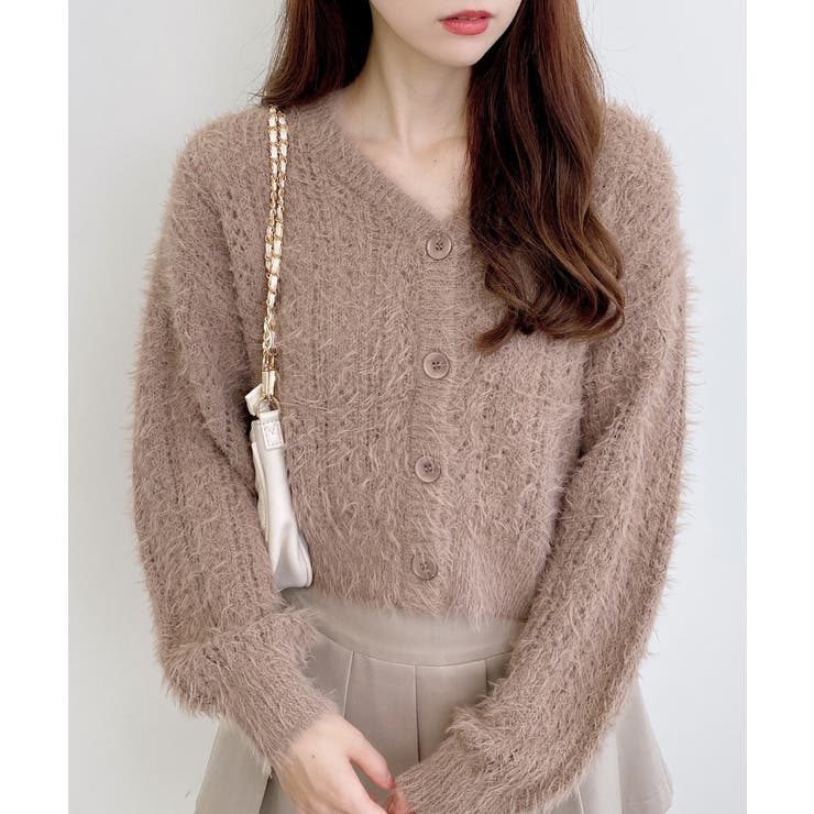 ブラウン | 5Gフェザーヤーン透かし柄ニットカーディガン | INGNI 